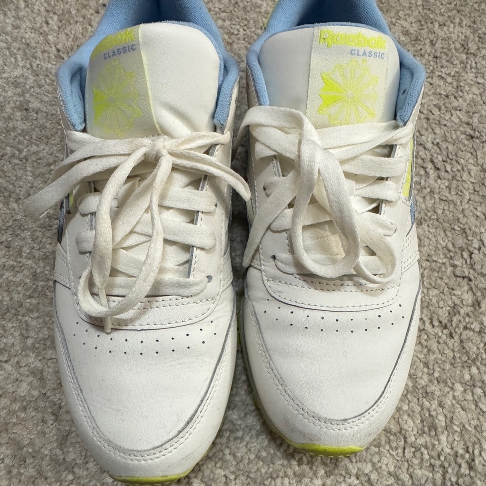 Reebok Classic White Sneakers with Blue/Neon Accents